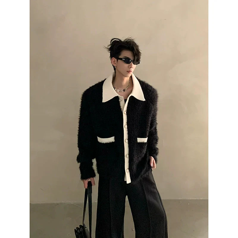 Winter extravagant atmosphere small fragrant lapel knitted cardigan men's heavy button sweater jacket  FE0633
