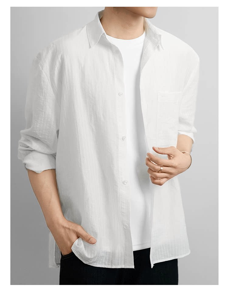 Old money style long-sleeved shirt texture lazy summer thin shirt FE0723