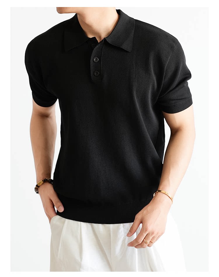 Old Money Wind Lapel POLO Shirt Knitted Short Sleeve Summer Thin Breathable Slim Fit FE0719