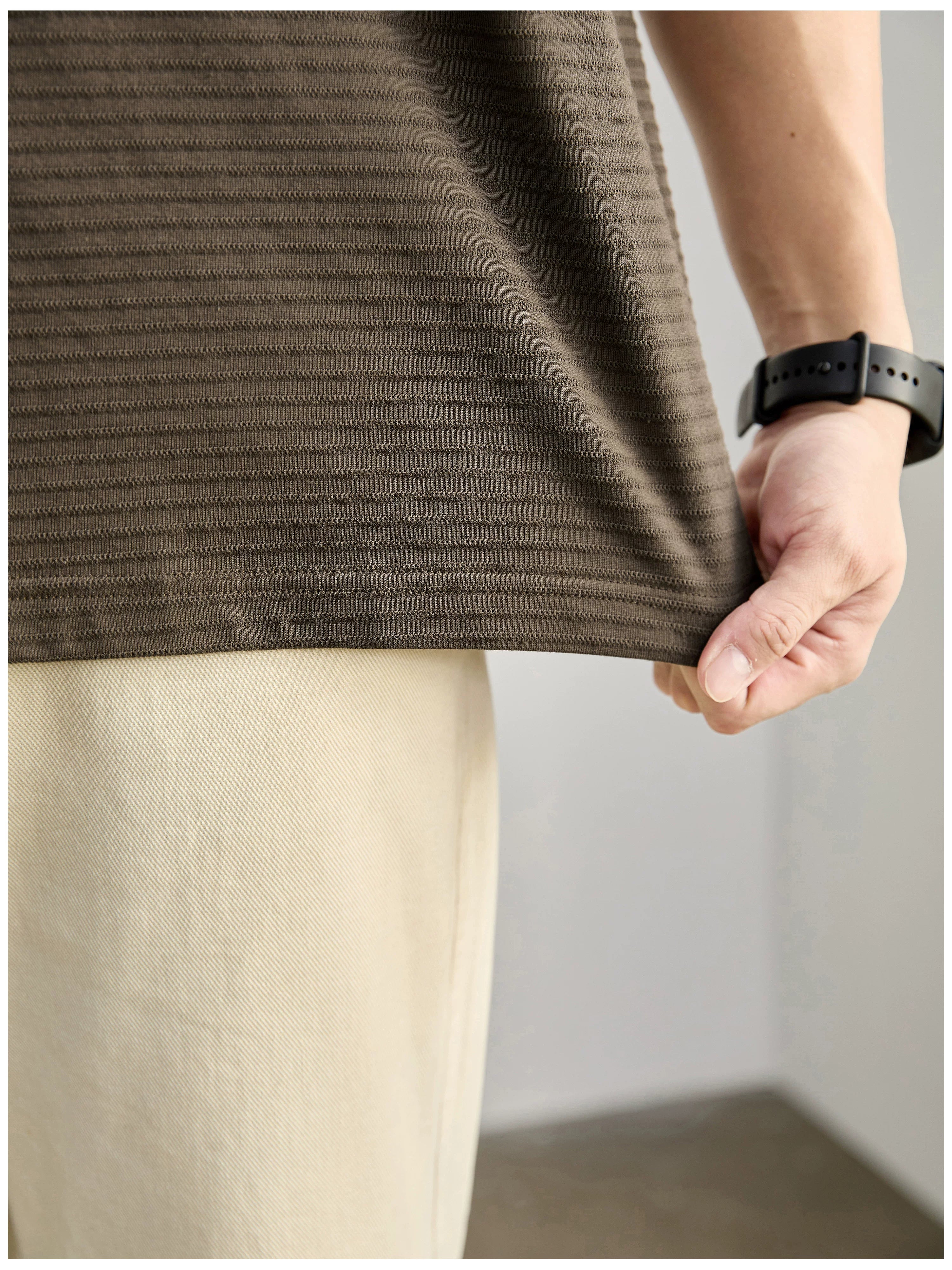 Three-dimensional horizontal jacquard texture solid color T-shirt FE0730