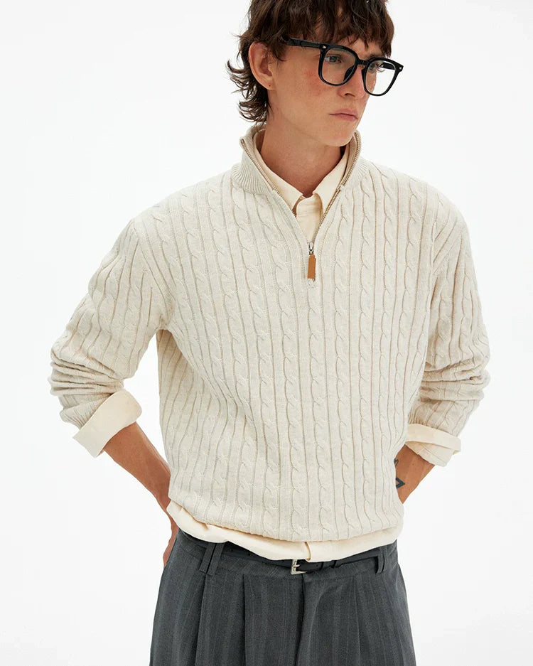 American retro twisted half-zipper sweater  FE0638
