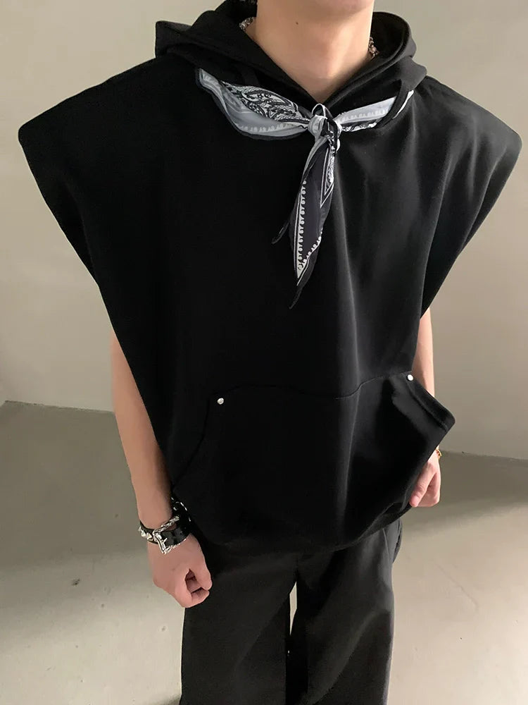 Summer high-end sense niche design sense silk scarf collar sleeveless T-shirt male ruffian handsome silhouette half-sleeve tide FE0531