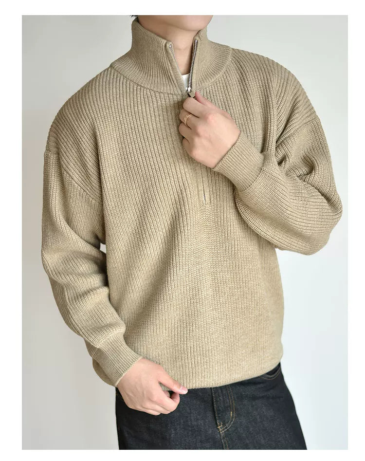 [Half Zipper] Knitted Sweater Sweater Autumn and Winter Thick Premium Pullover Jacket FE0726