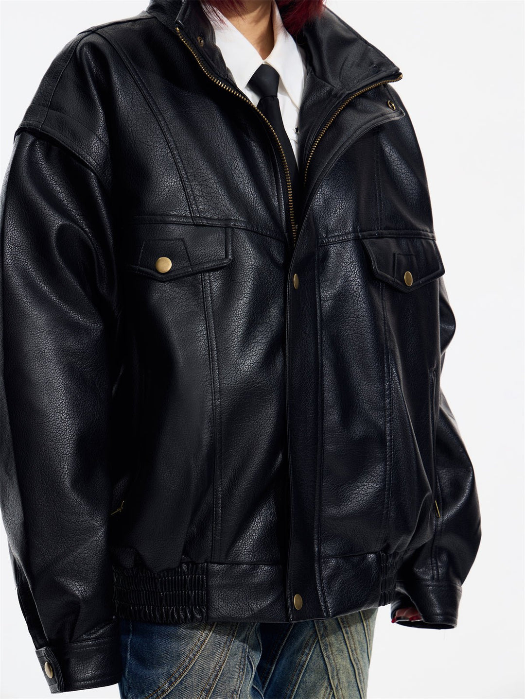 [PeopleStyle] Genderless wear silhouette fashionable leather jacket  FE0622