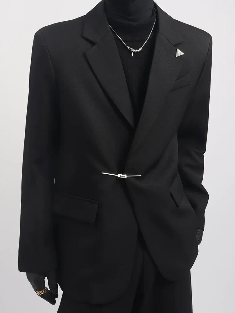 Black Clothes Premium Sense Small Fragrant Style Blazer Male Ruffian Handsome Temperament Trendy Metal Buckle Suit Trend FE0592
