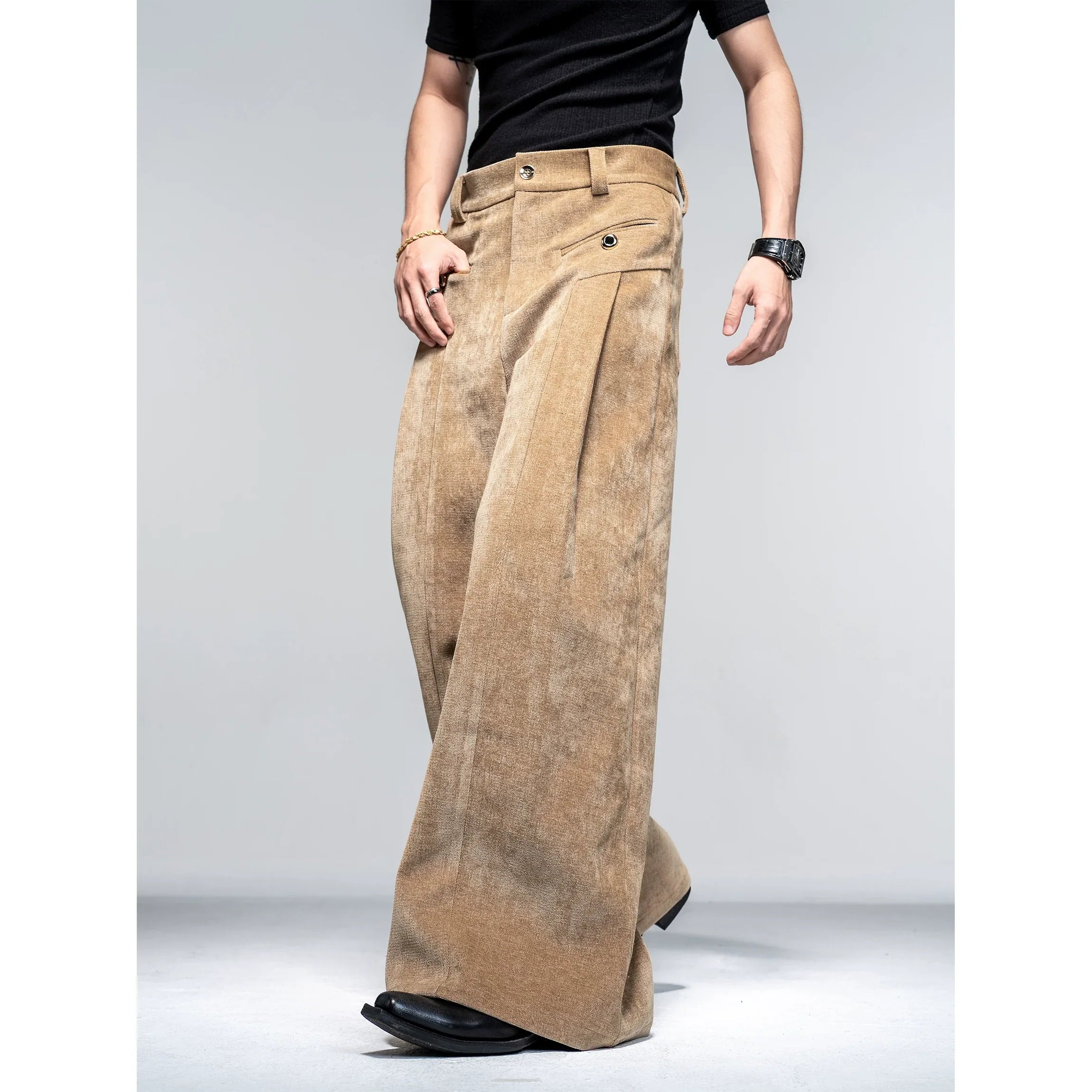 High-end suit suit men's autumn and winter casual suit jacket shoulder padded jacket velvet wide-leg pants two-piece set FE0601