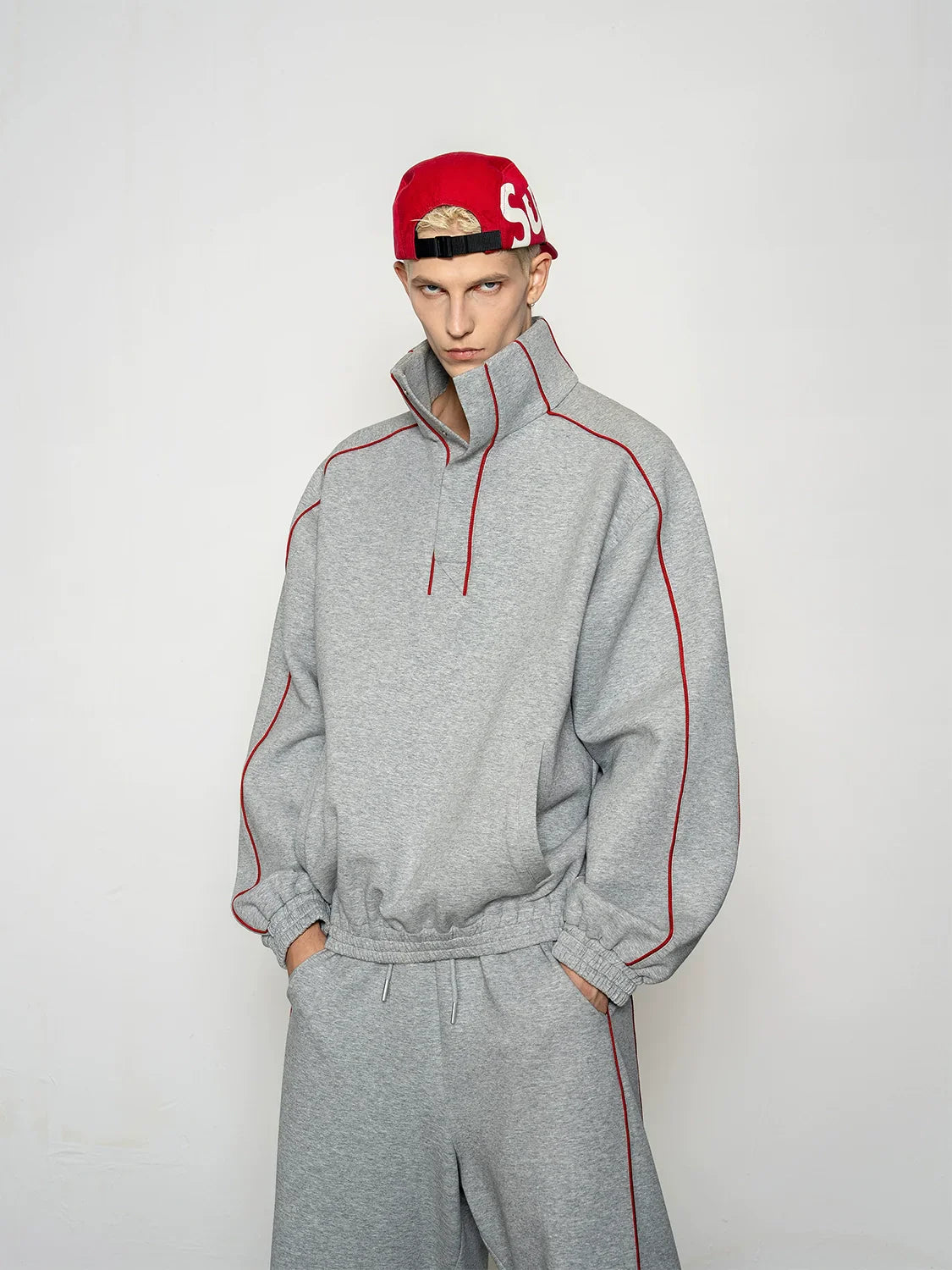 niche deconstruction contrasting color air layer turtleneck sweater men's scimitar casual pants sports suit  FE0602