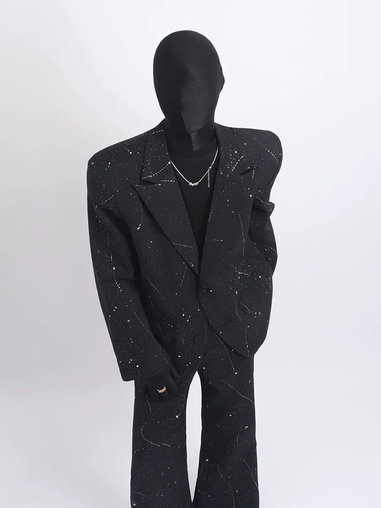 Black clothes high sense full of stars design blazer handsome fashion niche men's suit tide FE0591