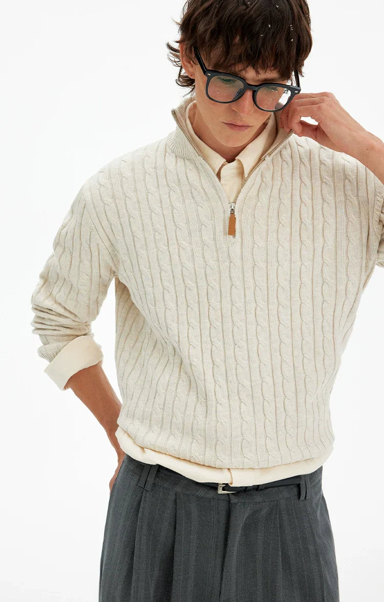 American retro twisted half-zipper sweater  FE0638