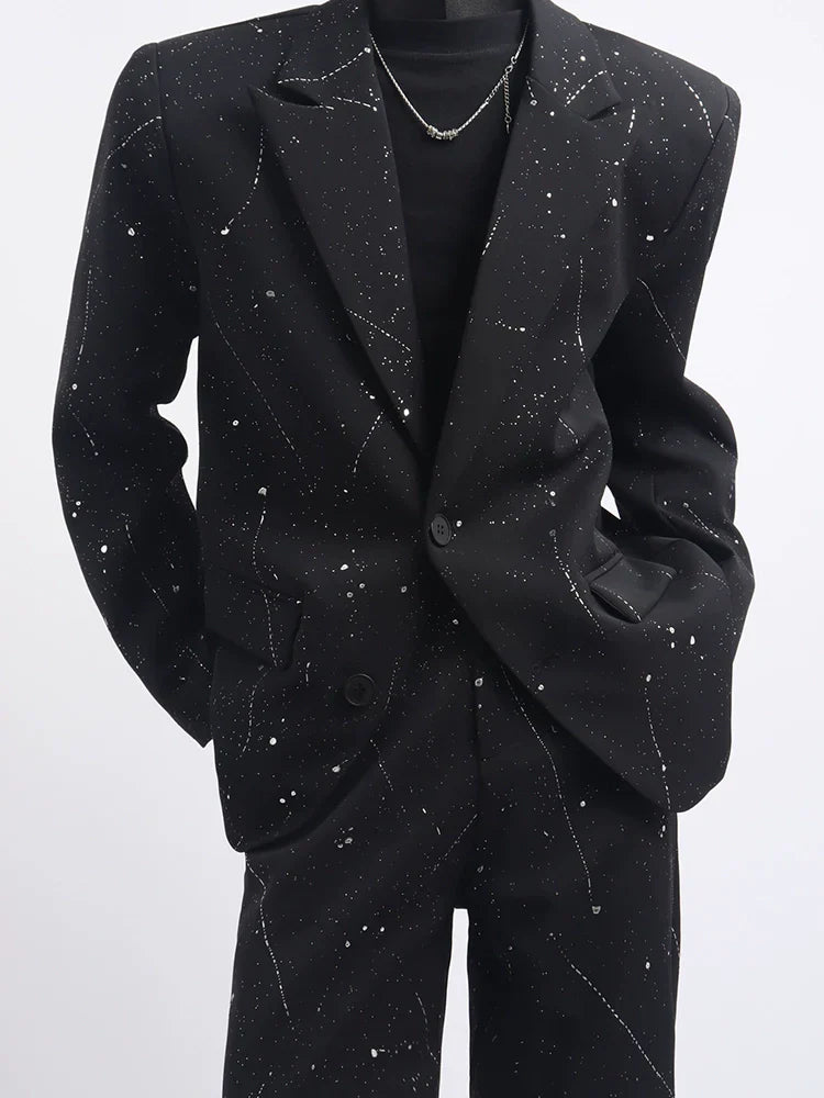 Black clothes high sense full of stars design blazer handsome fashion niche men's suit tide FE0591