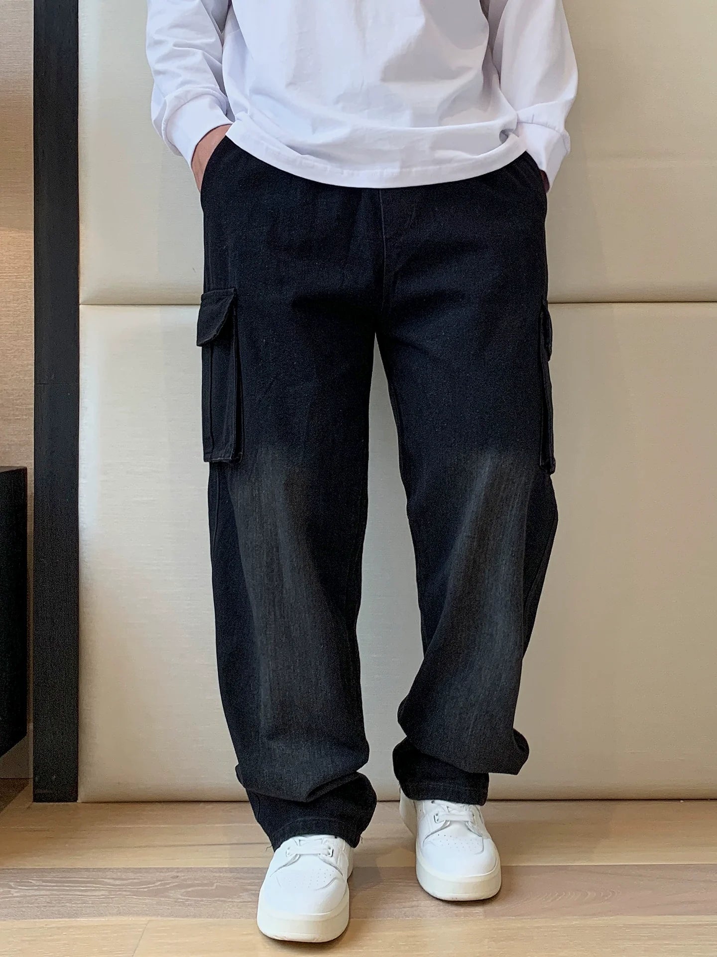 Large size straight denim overalls FE0667