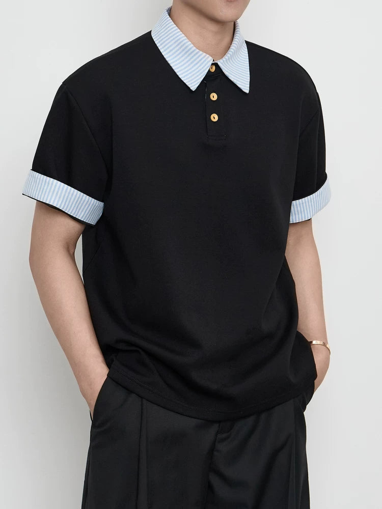 Old Money Wind Fake Two-piece Short Sleeve Summer Loose T-Shirt Shirt Collar FE0722