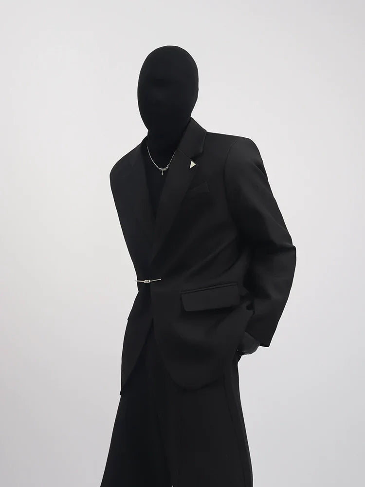Black Clothes Premium Sense Small Fragrant Style Blazer Male Ruffian Handsome Temperament Trendy Metal Buckle Suit Trend FE0592