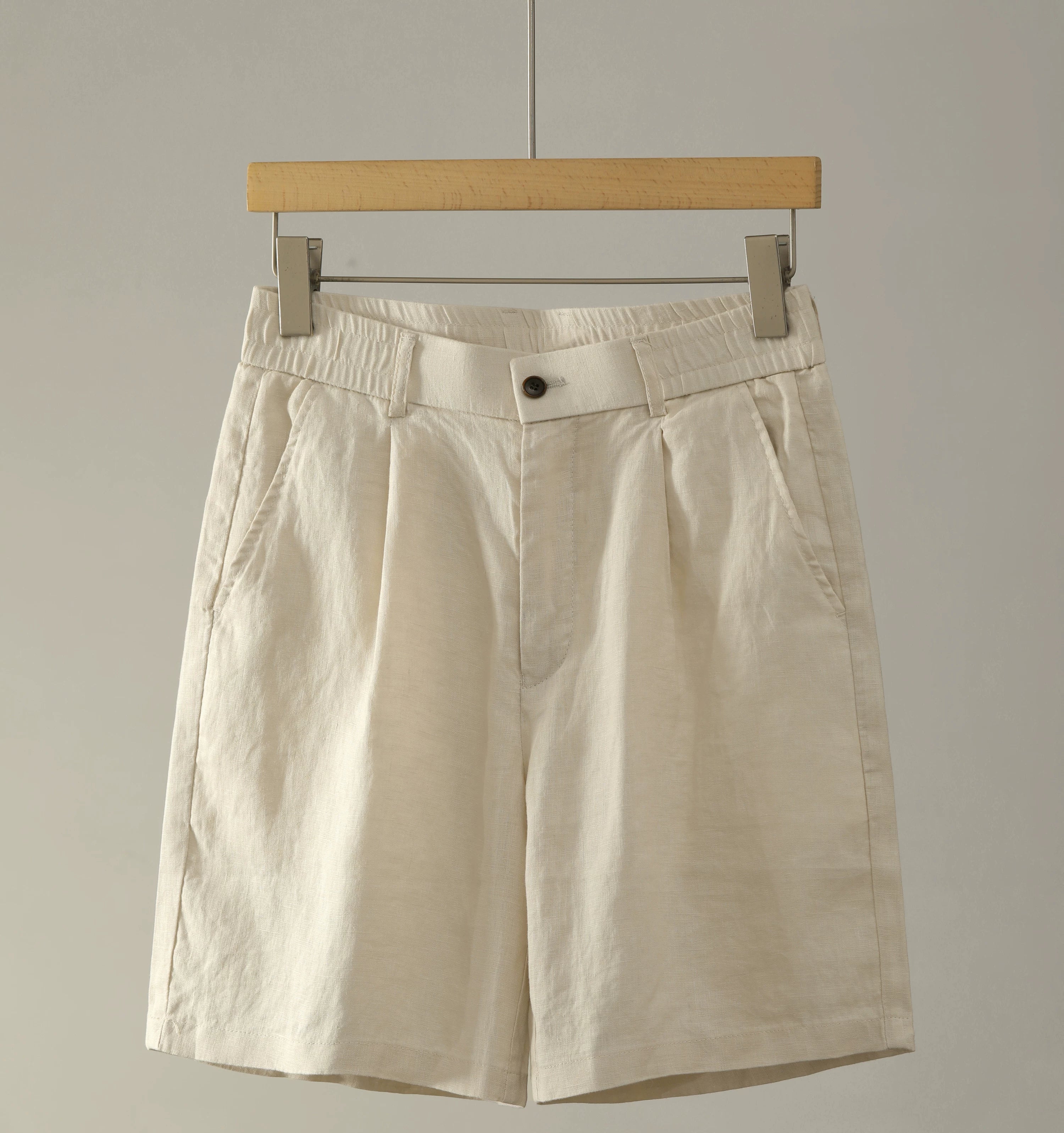 Old Money Drop Straight Double Pleated 100% Pure Linen Shorts FE0729