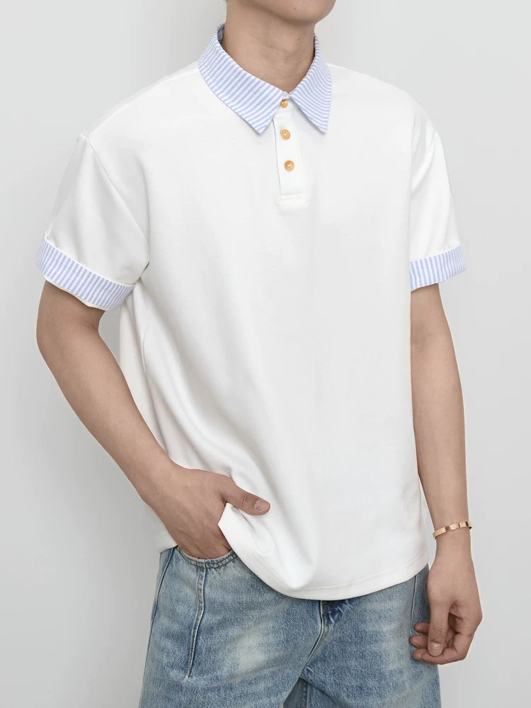 Old Money Wind Fake Two-piece Short Sleeve Summer Loose T-Shirt Shirt Collar FE0722