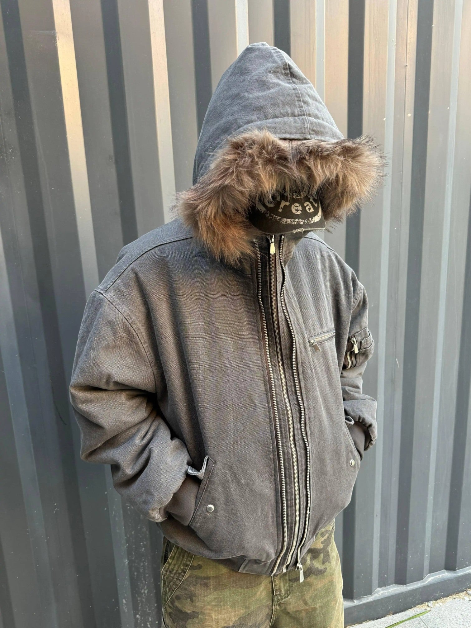 [Hermit] MULTI-ZIP FUR TRIM PADDED JACKET   FE0213