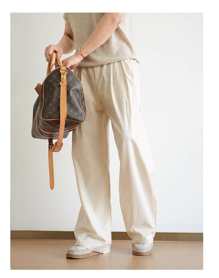 Linen scimitar lazy casual drape thin breathable wide-leg trousers FE0718
