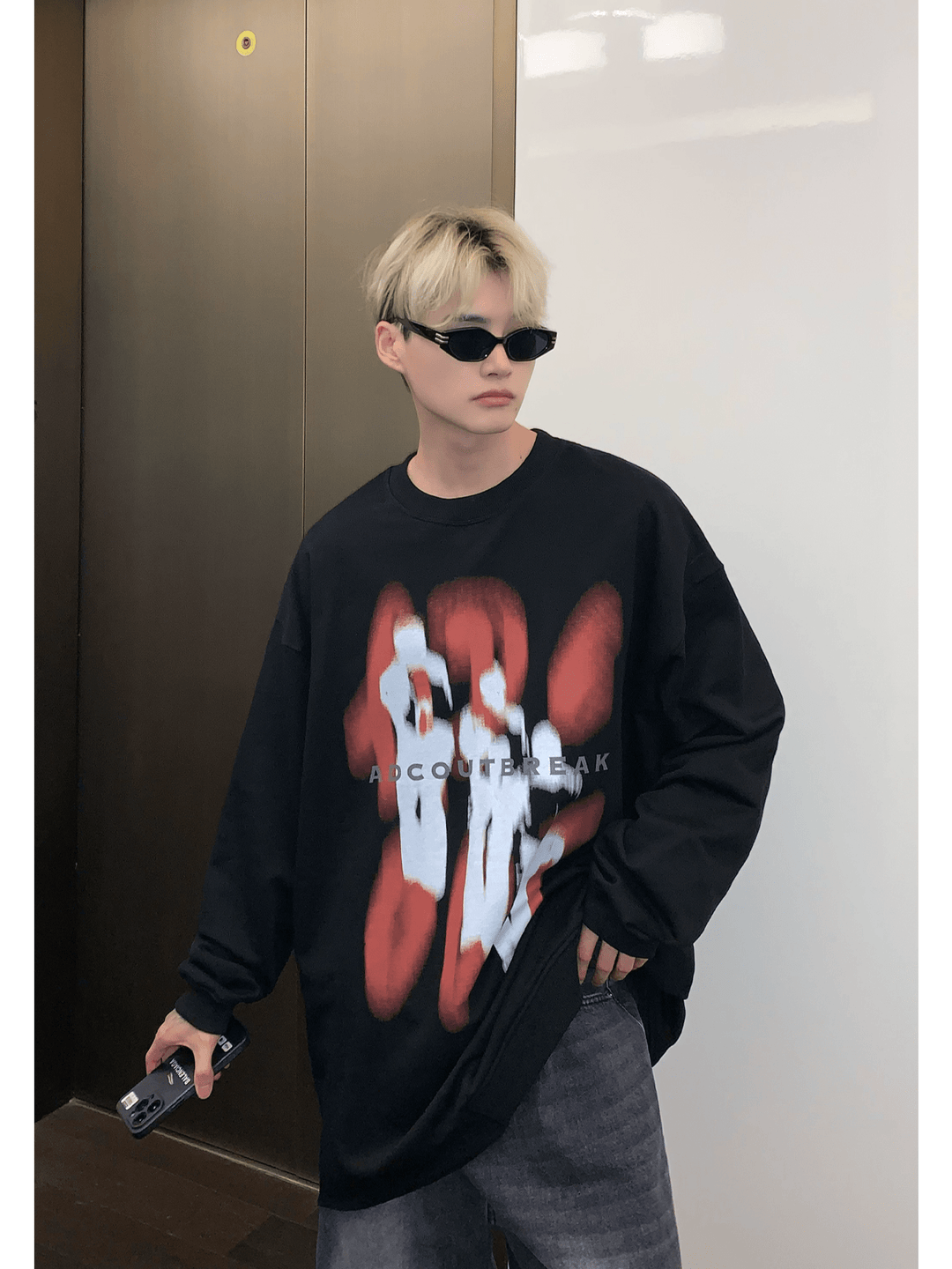 [CUIBUJU] color contrast printing sweater FE0658