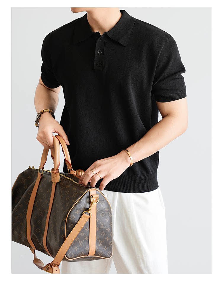 Old Money Wind Lapel POLO Shirt Knitted Short Sleeve Summer Thin Breathable Slim Fit FE0719