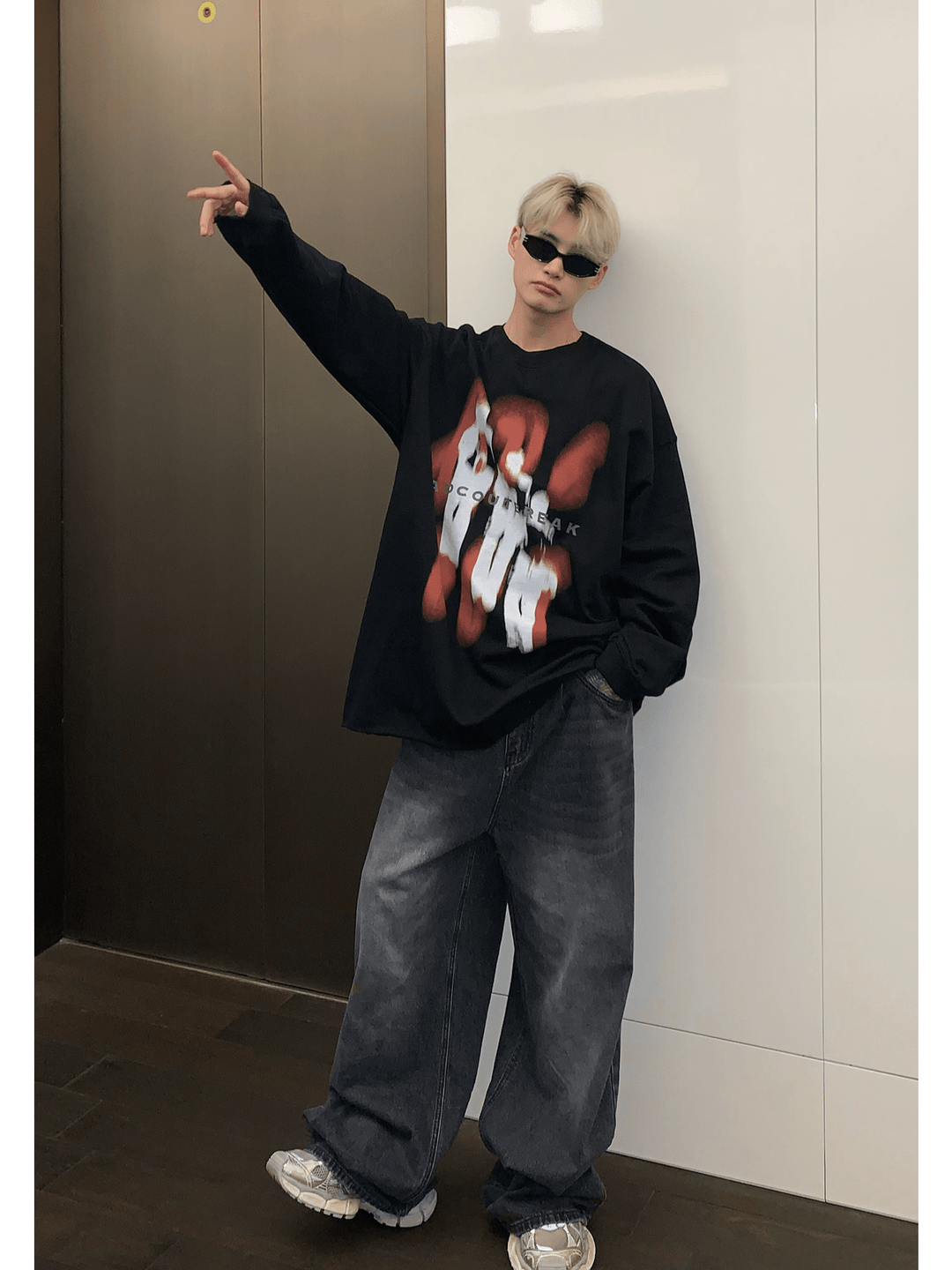 [CUIBUJU] color contrast printing sweater FE0658
