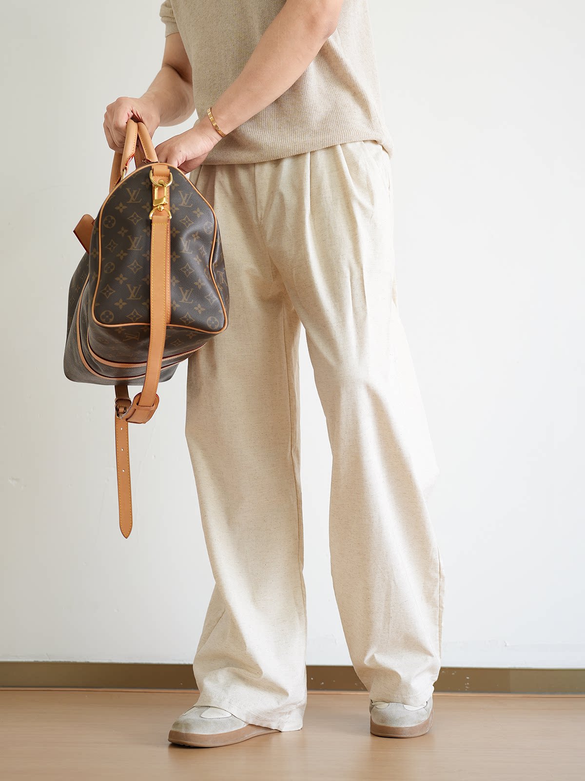 Linen scimitar lazy casual drape thin breathable wide-leg trousers FE0718