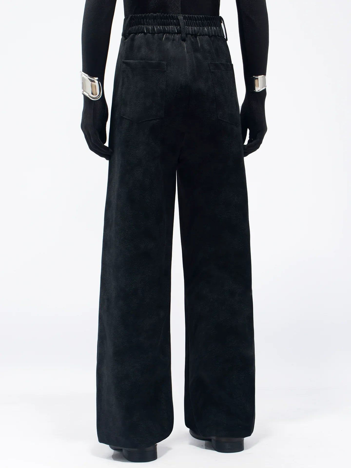 New personalized black metal decorative punk style suit PU black leather casual pants tide FE0593