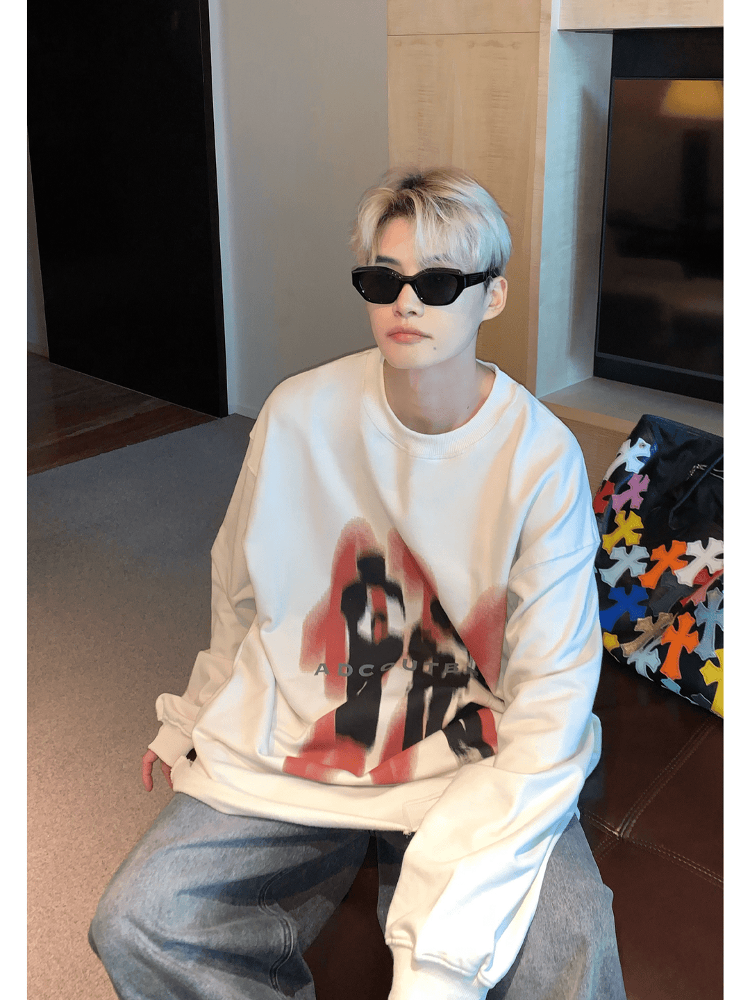 [CUIBUJU] color contrast printing sweater FE0658