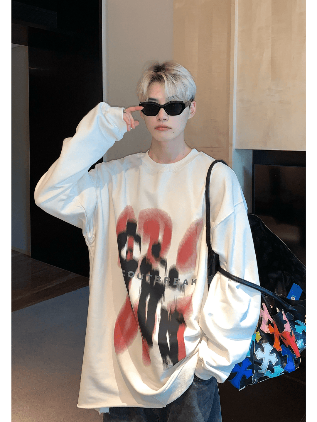 [CUIBUJU] color contrast printing sweater FE0658