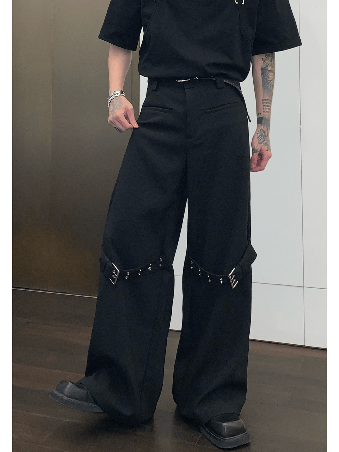 strap design straight suit pants  FE0413