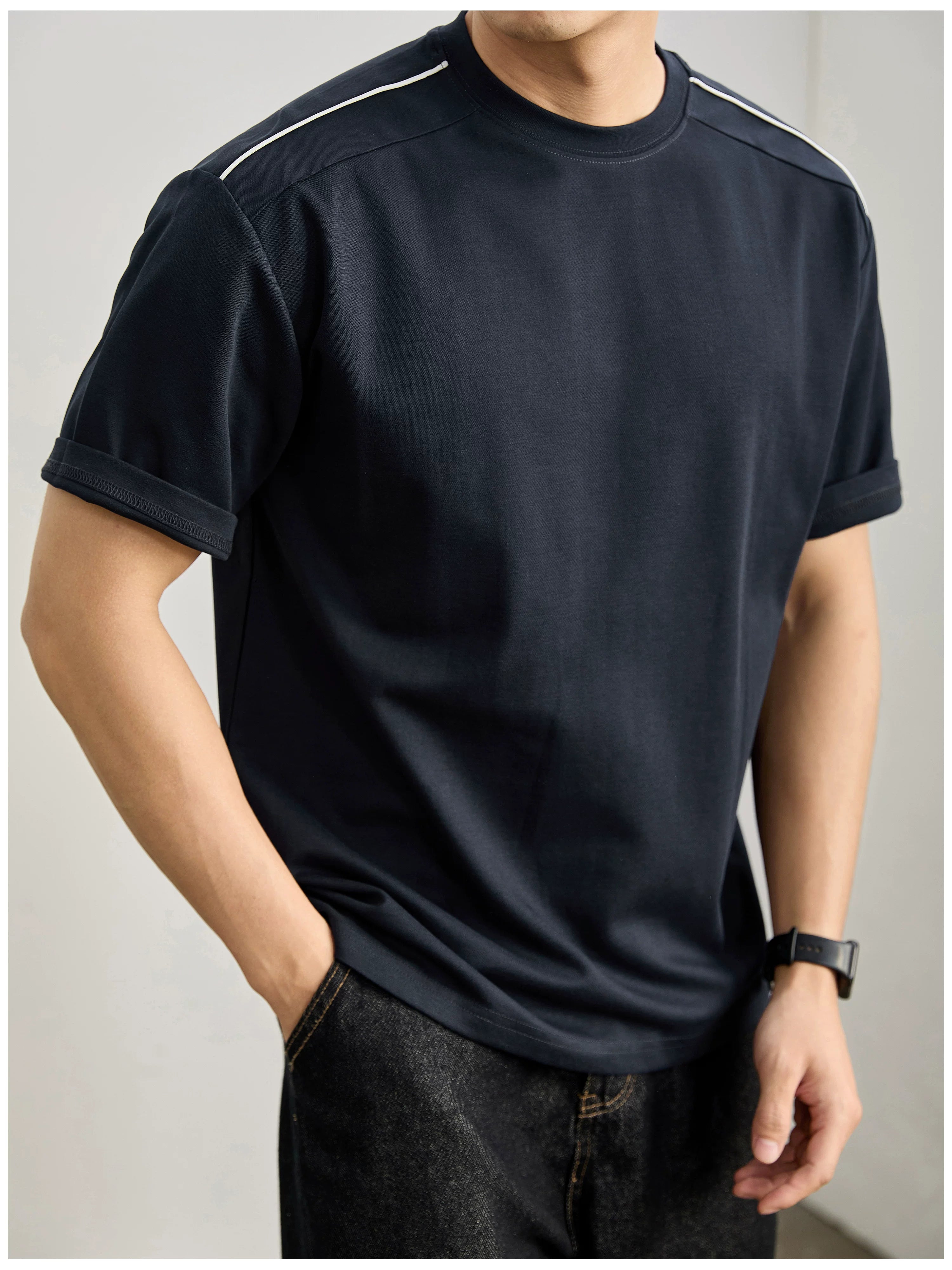 Simple washed cotton short-sleeved T-shirt FE0738