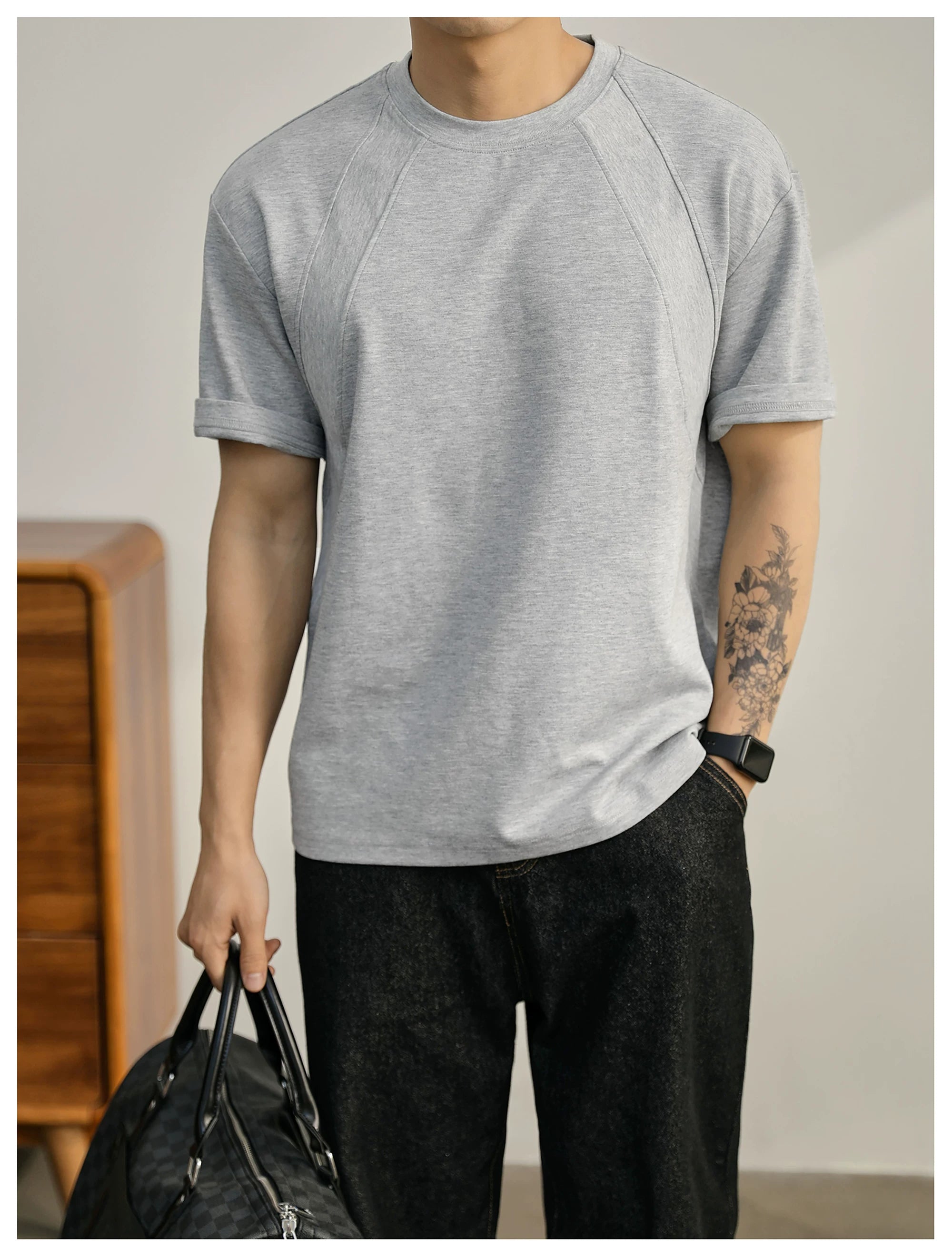 Summer American Splicing Micro Wide Half Sleeve Deconstruction Crisp T-Shirt FE0734