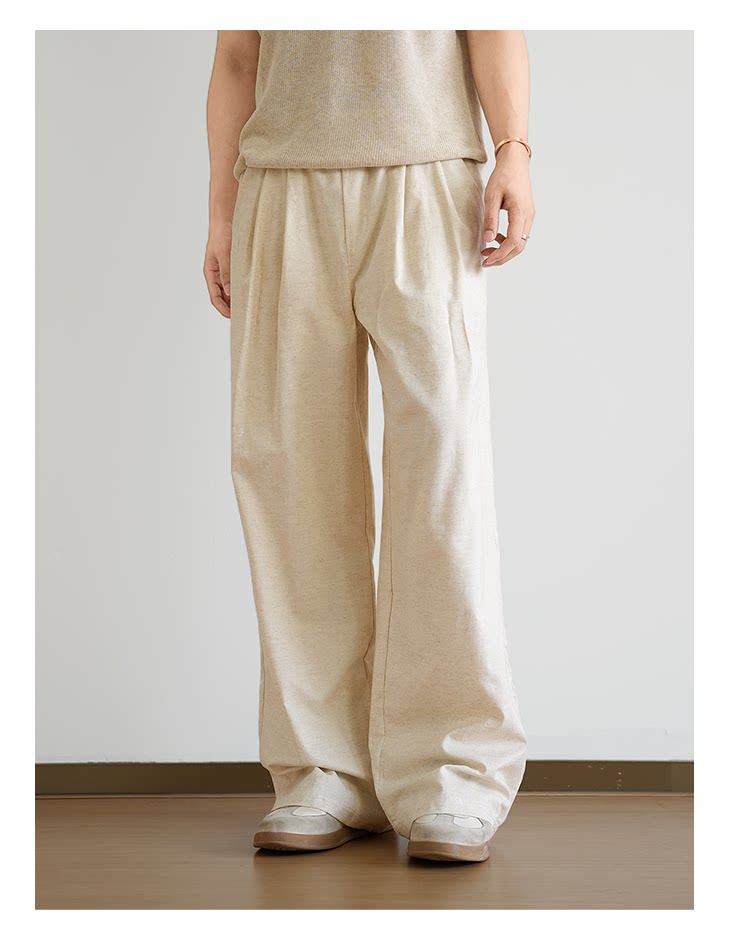 Linen scimitar lazy casual drape thin breathable wide-leg trousers FE0718