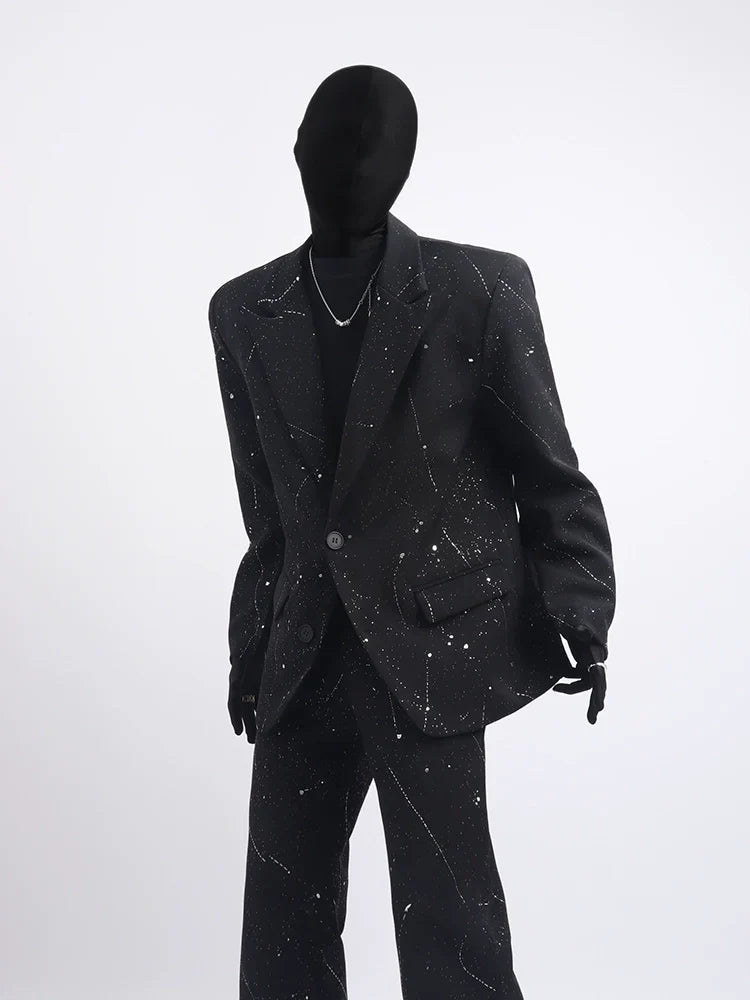 Black clothes high sense full of stars design blazer handsome fashion niche men's suit tide FE0591