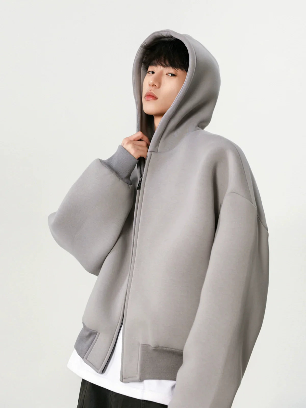 men's spring and autumn new double zipper design hooded fashion short casual coat   FE0218