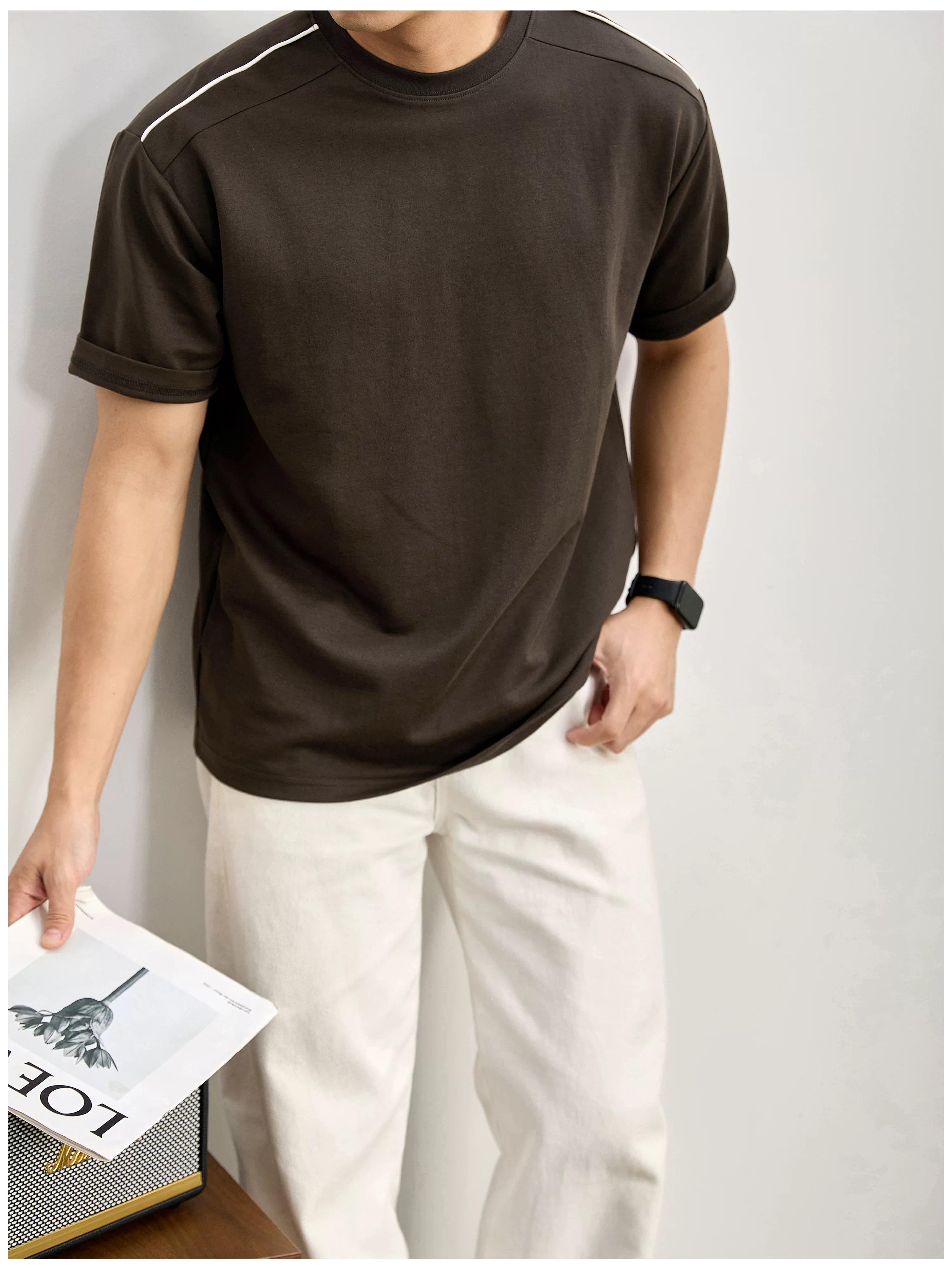 Simple washed cotton short-sleeved T-shirt FE0738