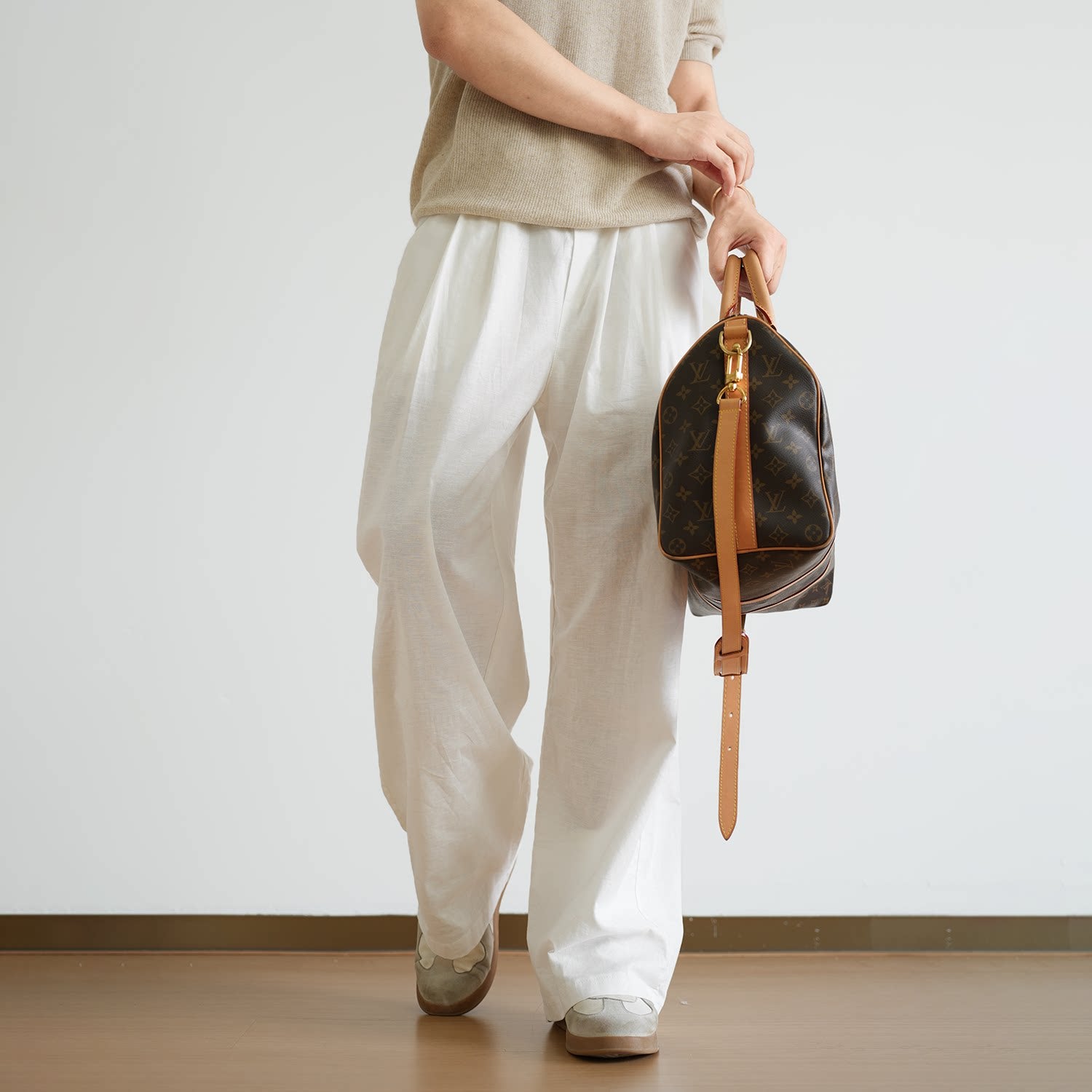 Linen scimitar lazy casual drape thin breathable wide-leg trousers FE0718