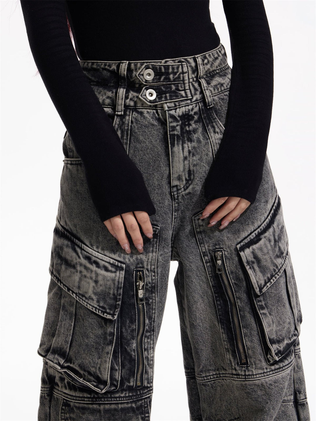Multi-pocket wide leg casual jeans FE0420
