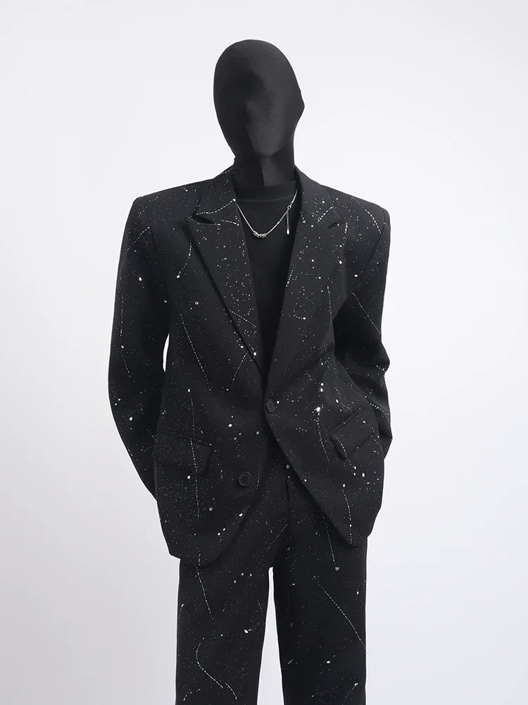 Black clothes high sense full of stars design blazer handsome fashion niche men's suit tide FE0591