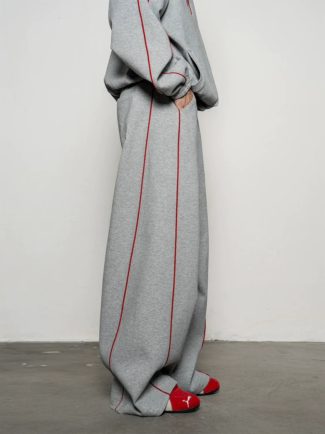 niche deconstruction contrasting color air layer turtleneck sweater men's scimitar casual pants sports suit  FE0602