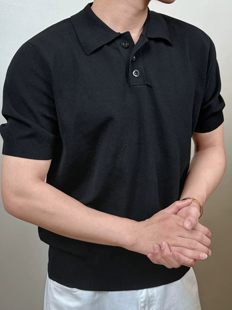 Old Money Wind Lapel POLO Shirt Knitted Short Sleeve T-Shirt FE0720