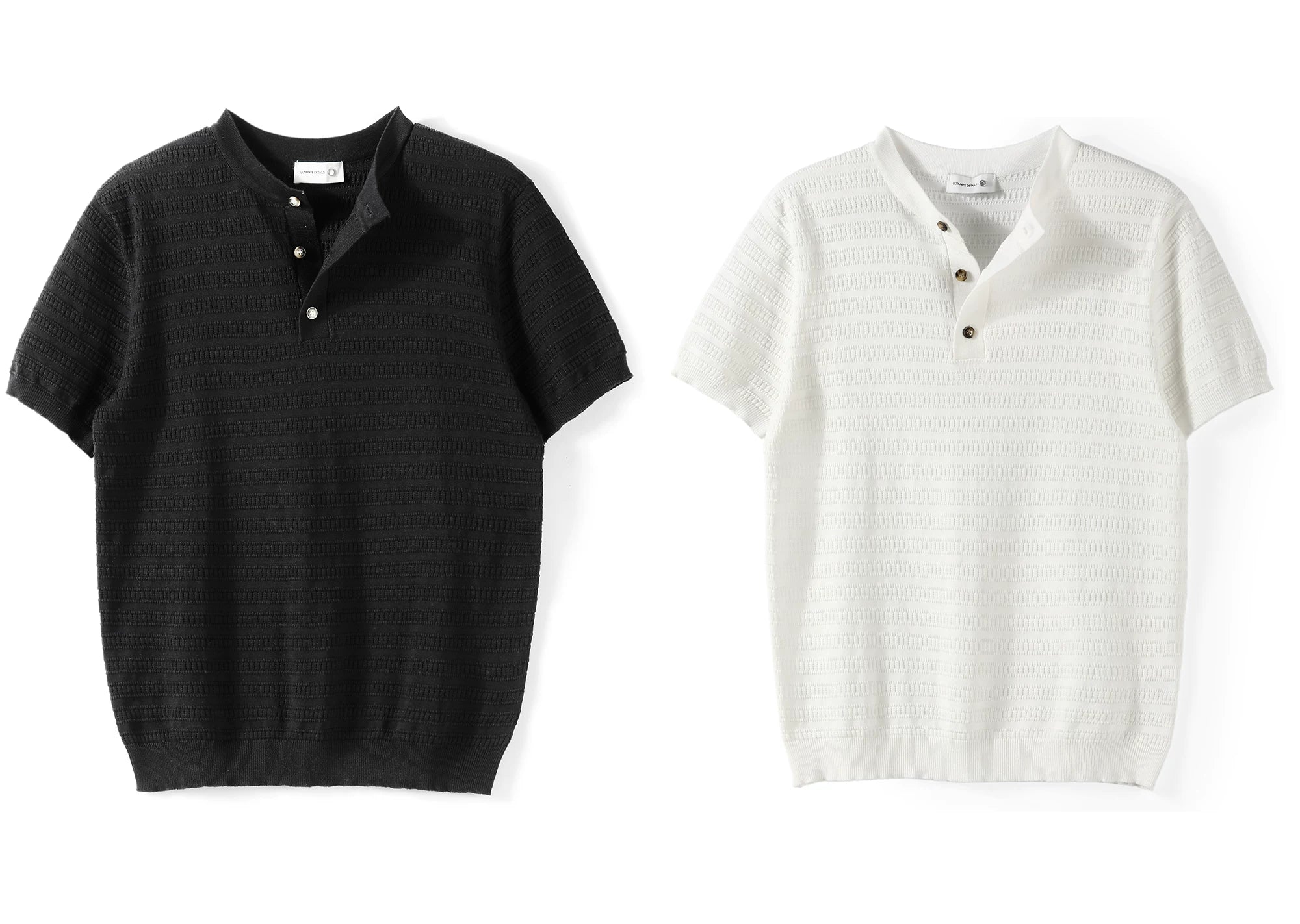 Jacquard horizontal pattern hollow texture knitted short-sleeved T-shirt FE0737
