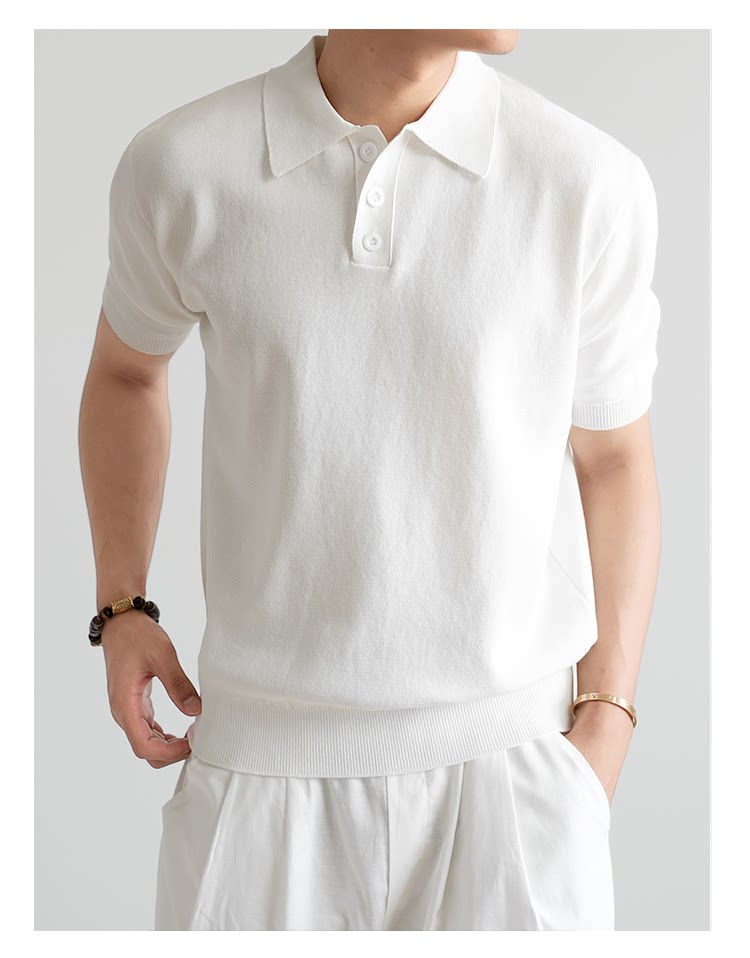 Old Money Wind Lapel POLO Shirt Knitted Short Sleeve Summer Thin Breathable Slim Fit FE0719