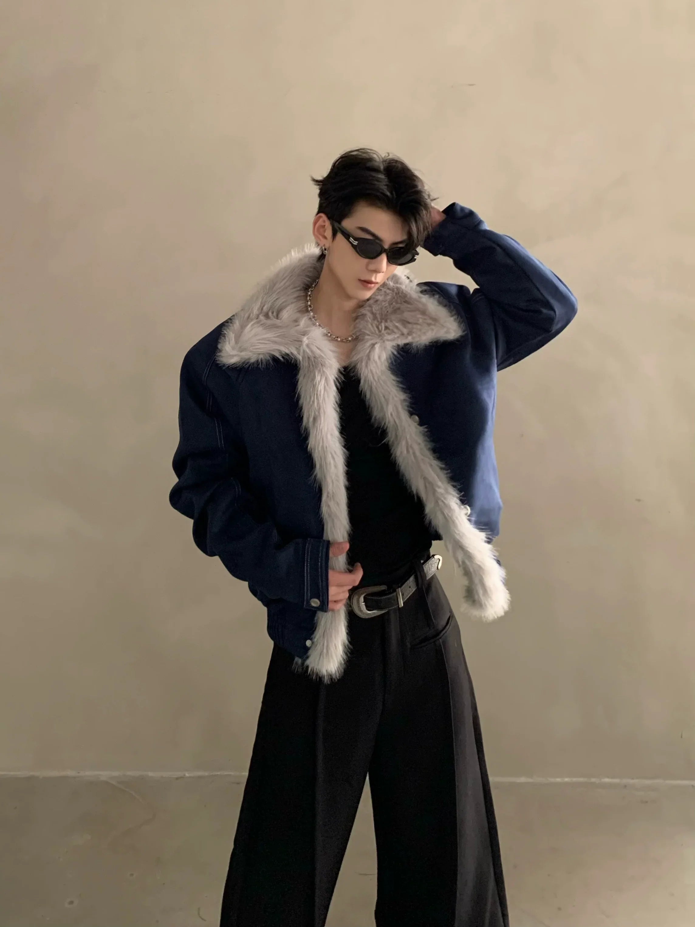 Winter niche high-end ruffian handsome sweater-neck cotton-padded jacket for men with thickened thermal seat mountain carving cotton-padded jacket  FE0636