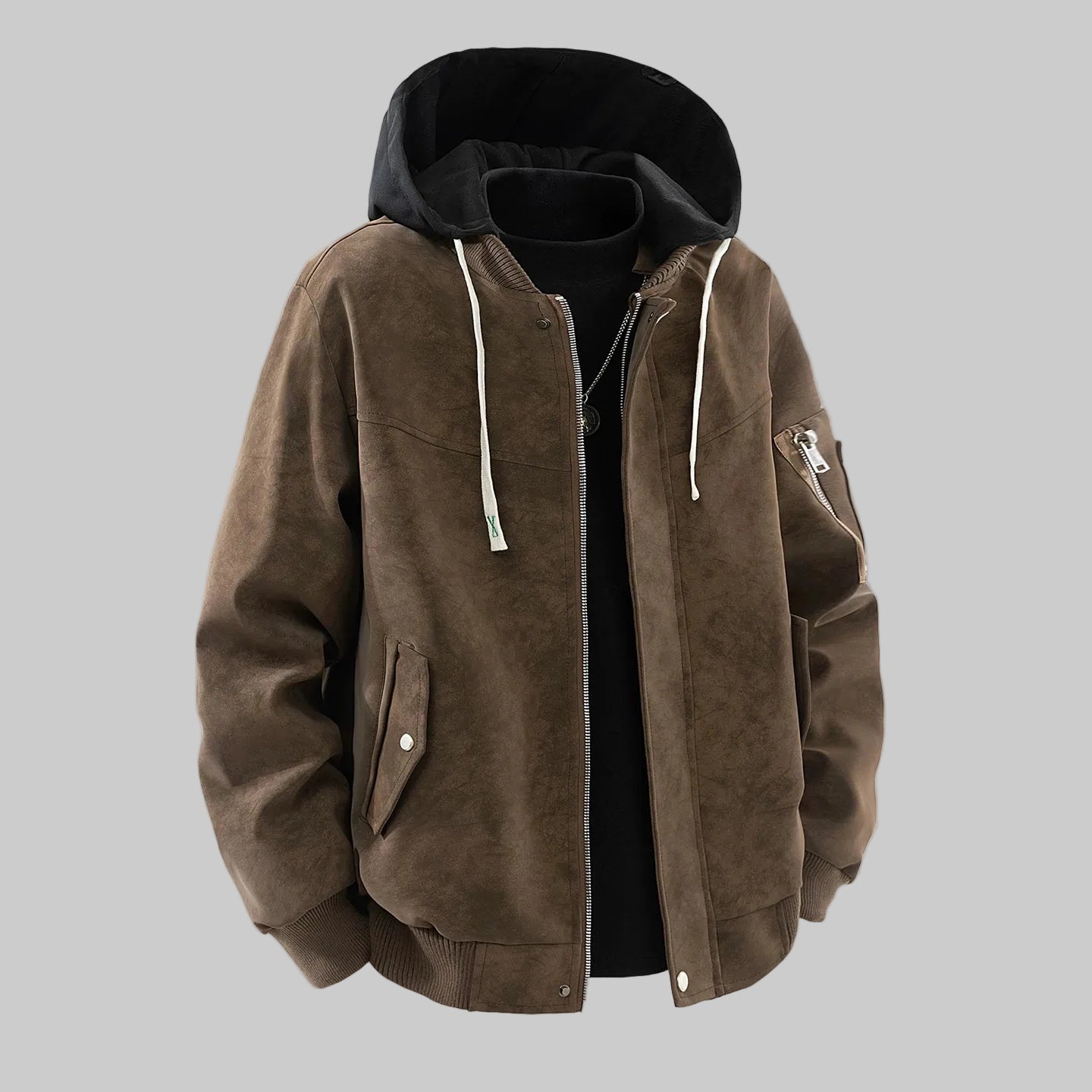 Spring PU leather jacket hooded jacket FE0703