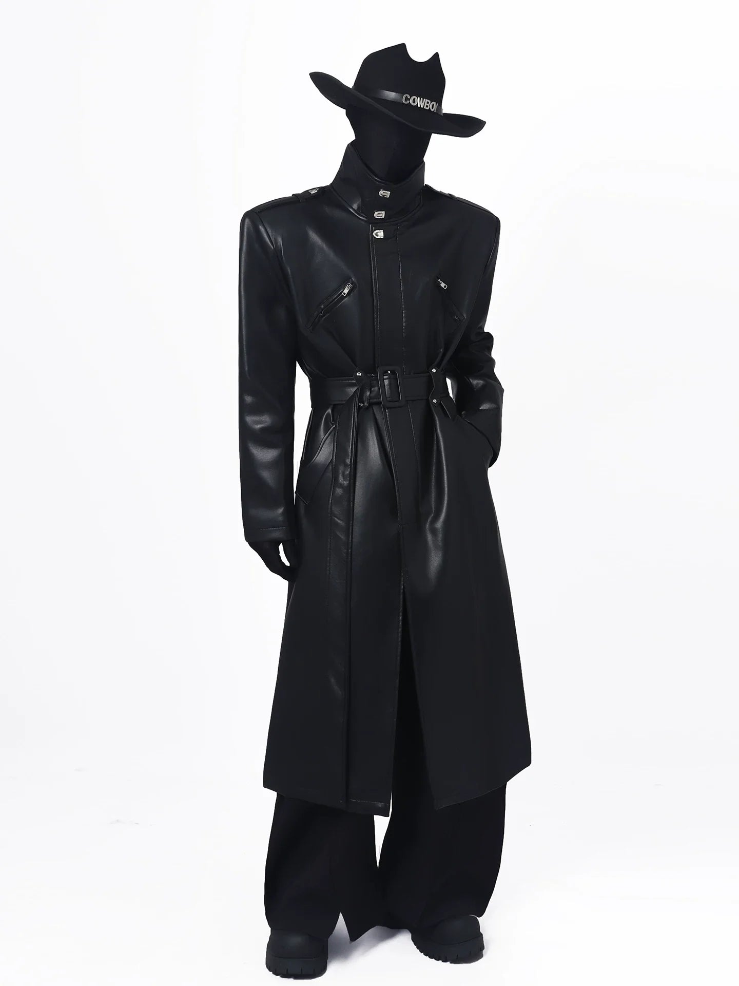 Vintage high-end big lapel waist leather coat FE0703