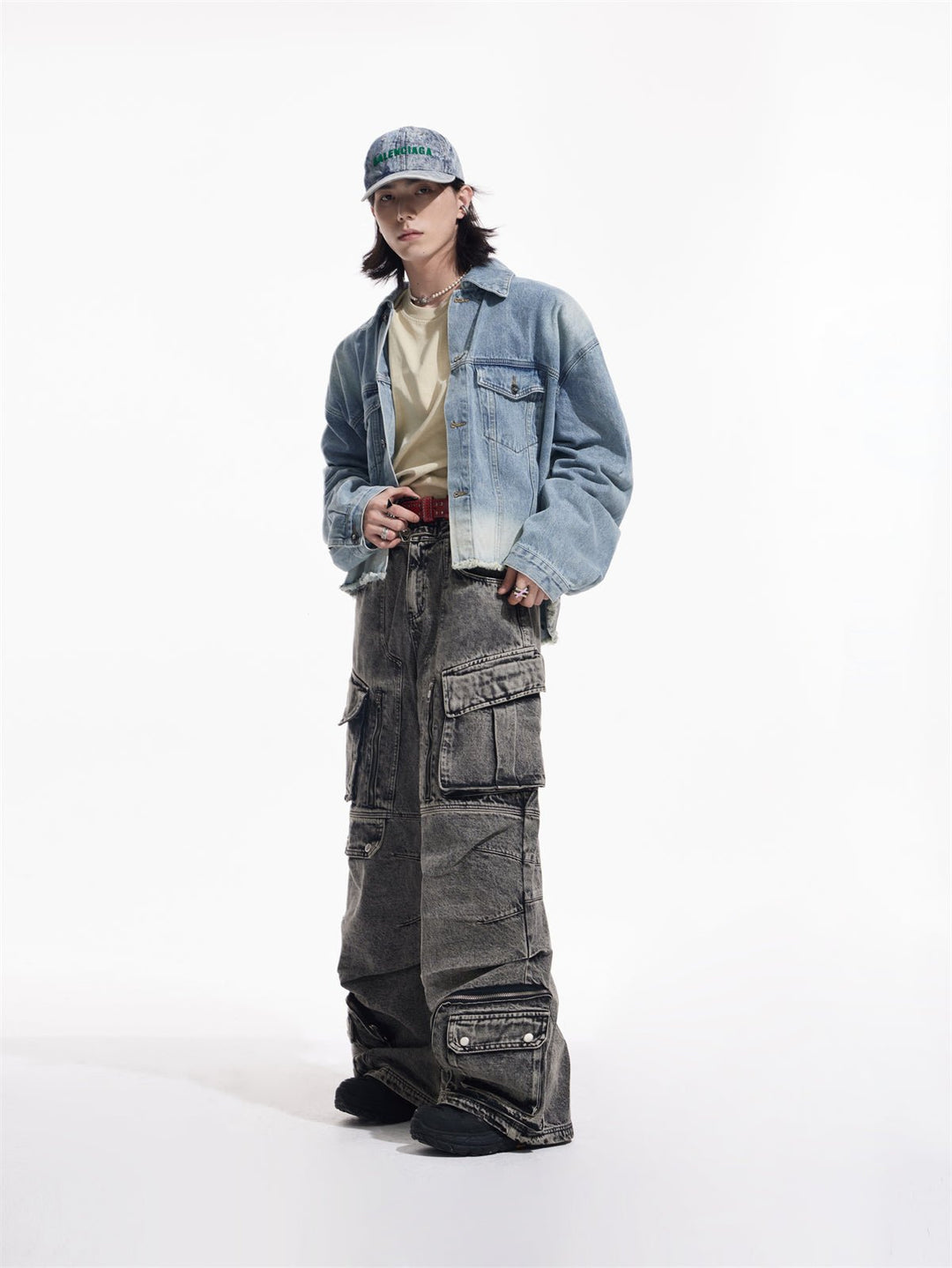 Multi-pocket wide leg casual jeans FE0420