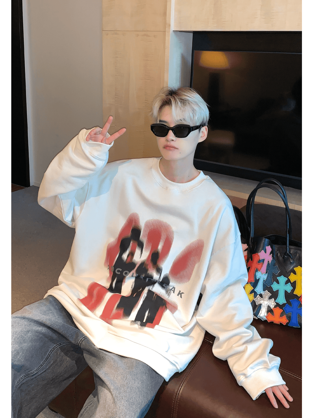 [CUIBUJU] color contrast printing sweater FE0658