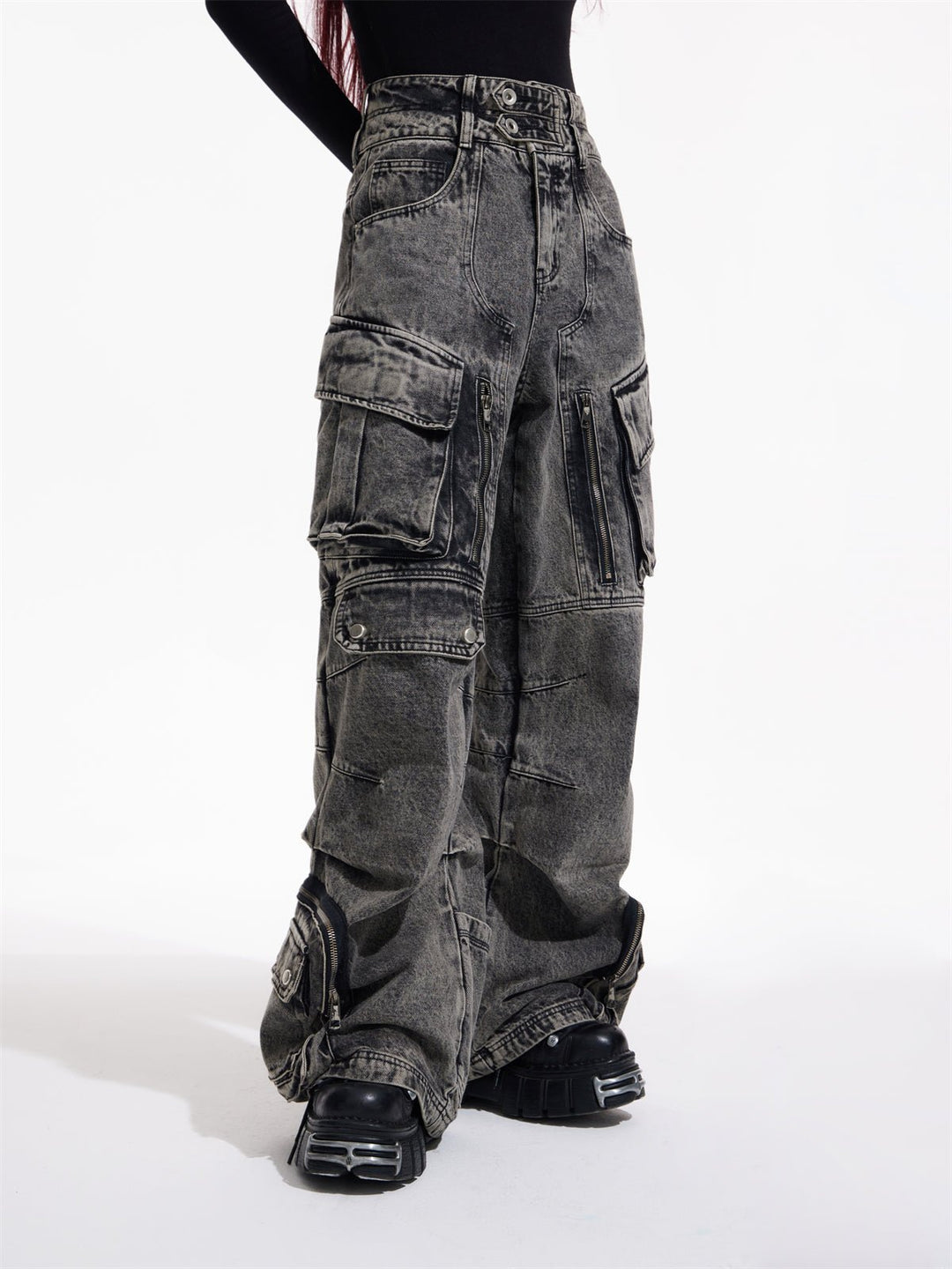 Multi-pocket wide leg casual jeans FE0420