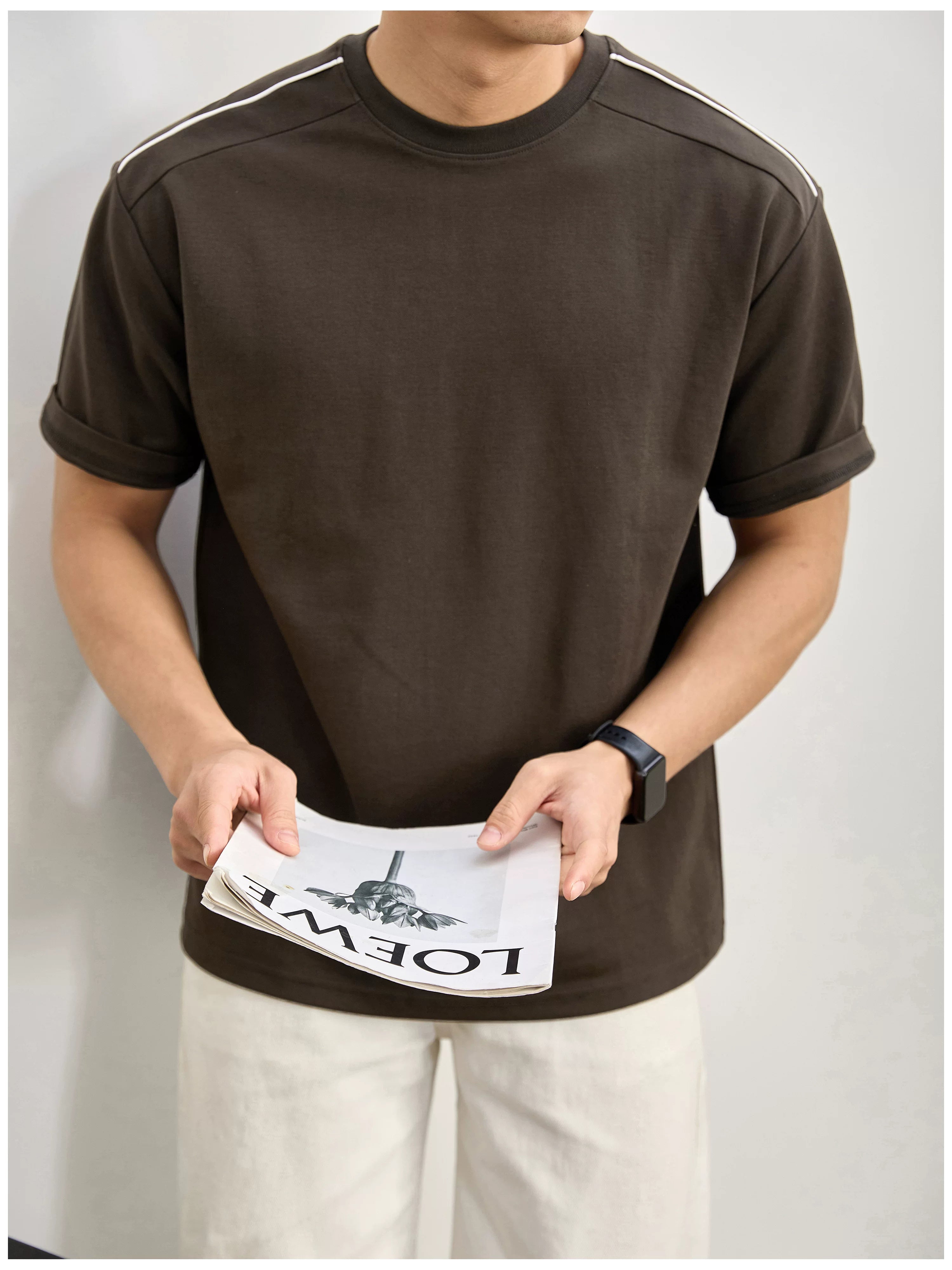 Simple washed cotton short-sleeved T-shirt FE0738