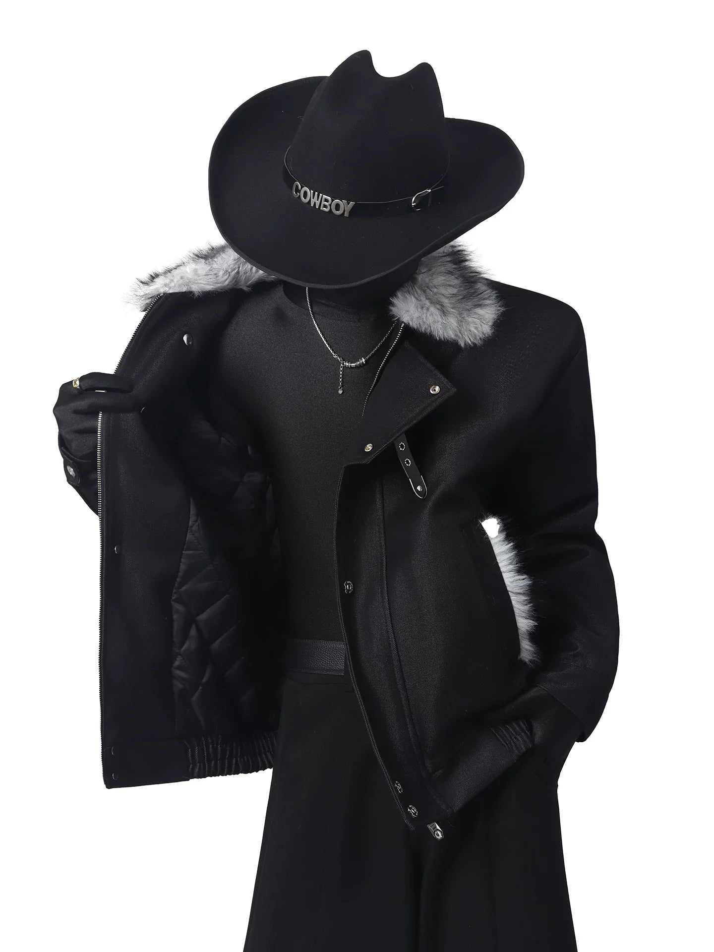 Denim fur collar locomotive cotton jacket FE0705